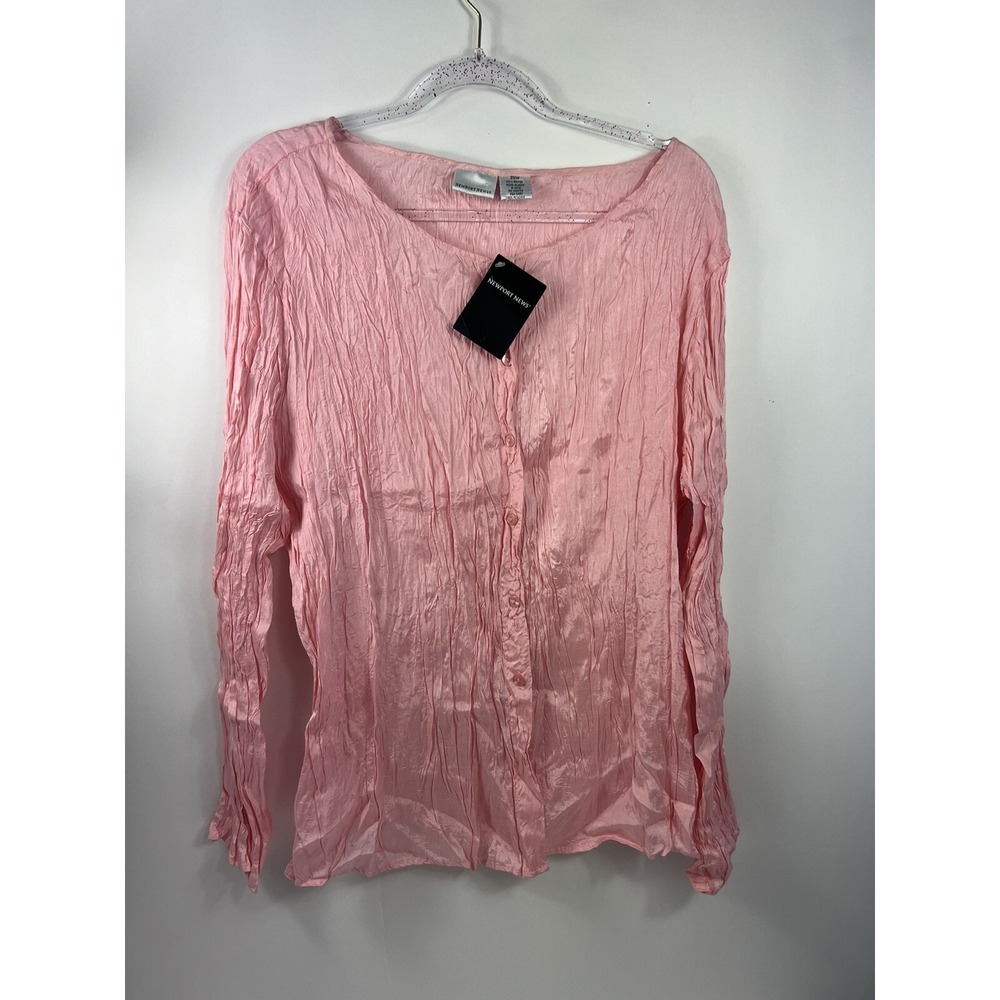 NWT Newport News Blouse Women's Sz 20W Pink Button Long Sleeve Crinkled